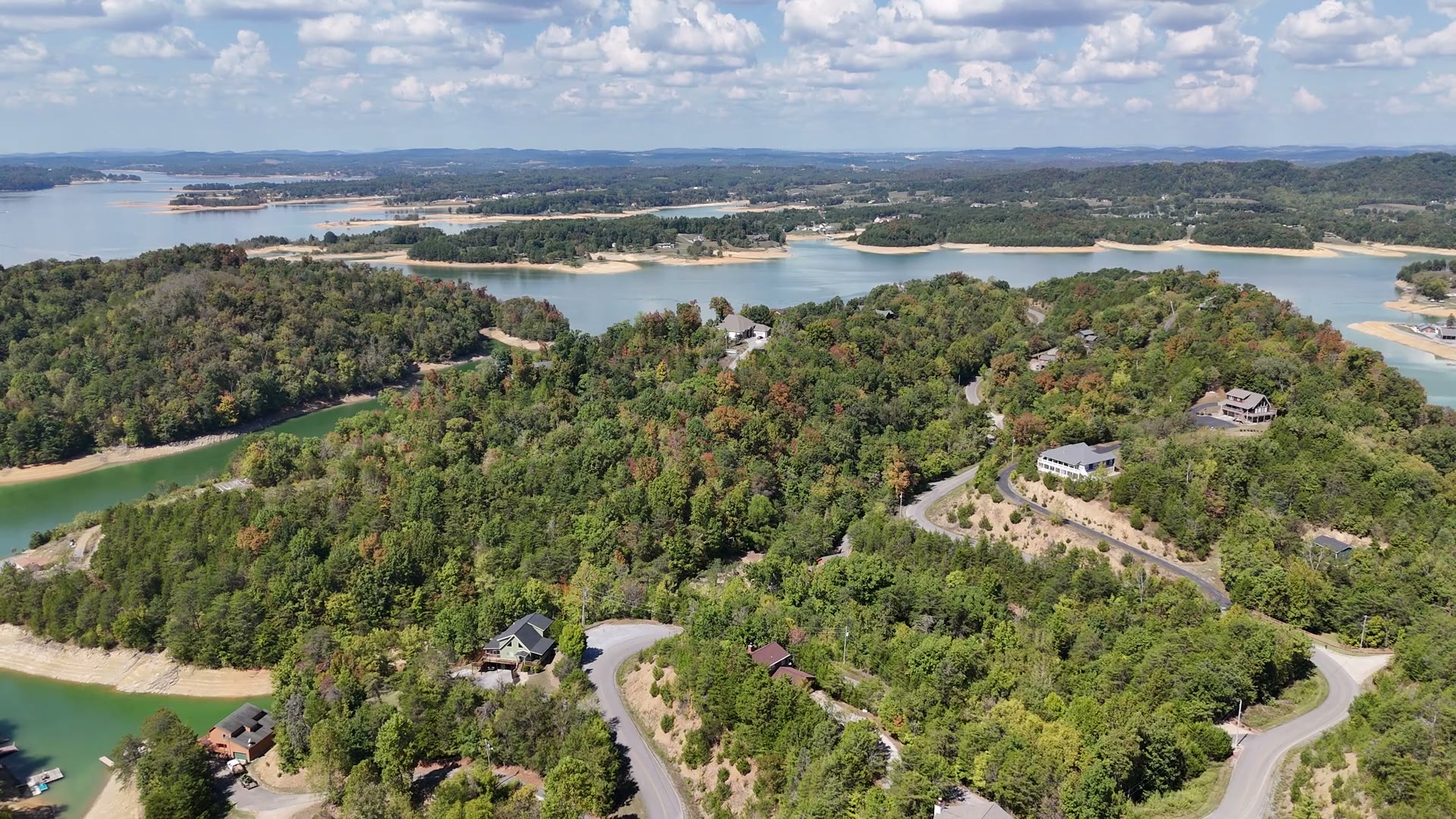 Aerial view of lake water and shoreline